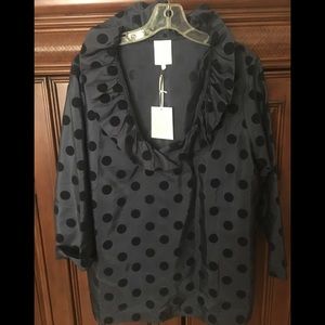 Devon Baer Flocked Dot Blouse